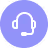 White headset icon on a purple circular background representing customer support.