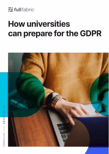 Cover page titled 'How universities can prepare for the GDPR' with a person typing on a laptop wearing a mustard sweater.