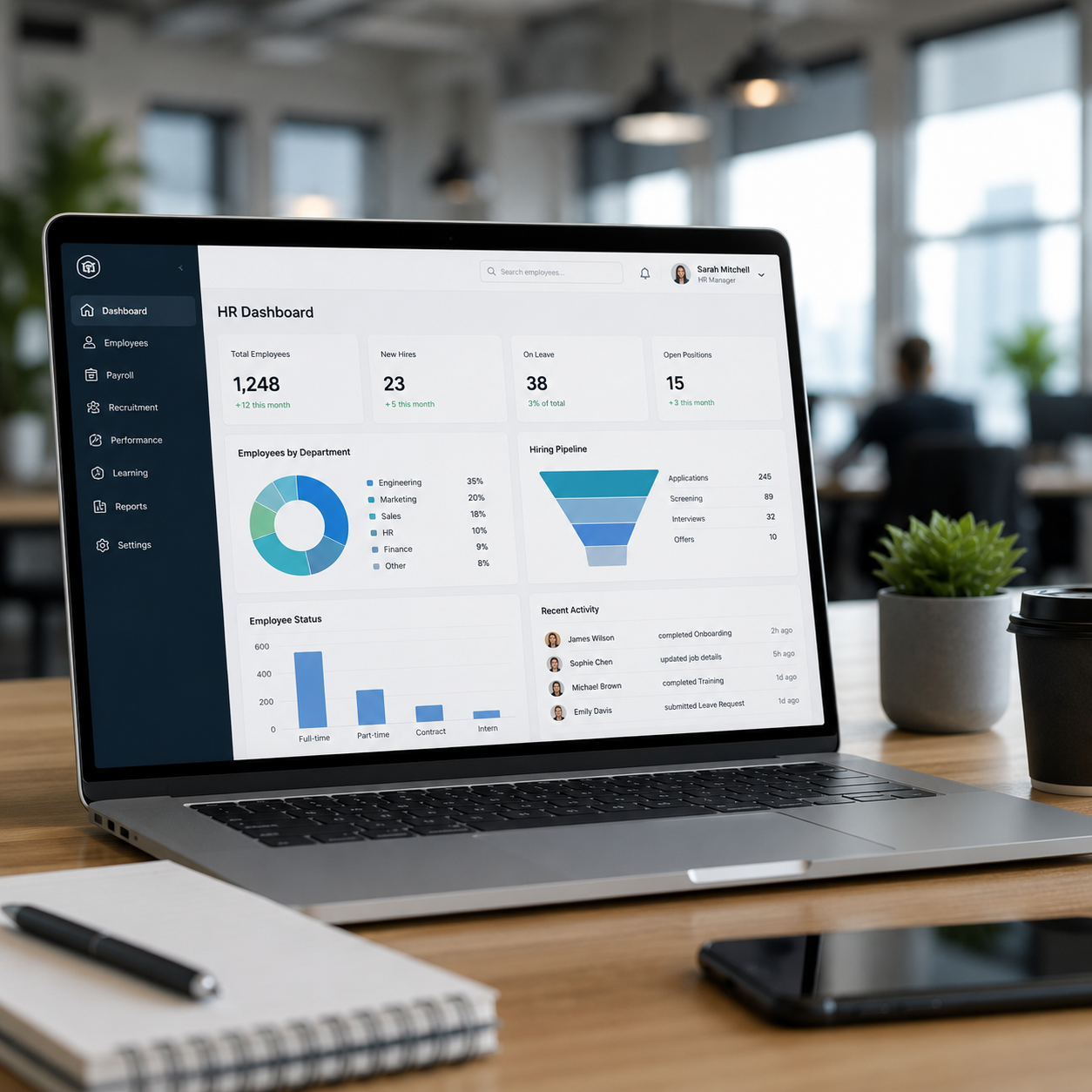 HR software dashboard showing workforce management interface