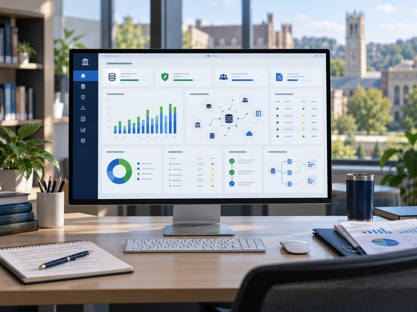 Institutional data governance dashboard showing data quality, ownership, access controls and audit activity