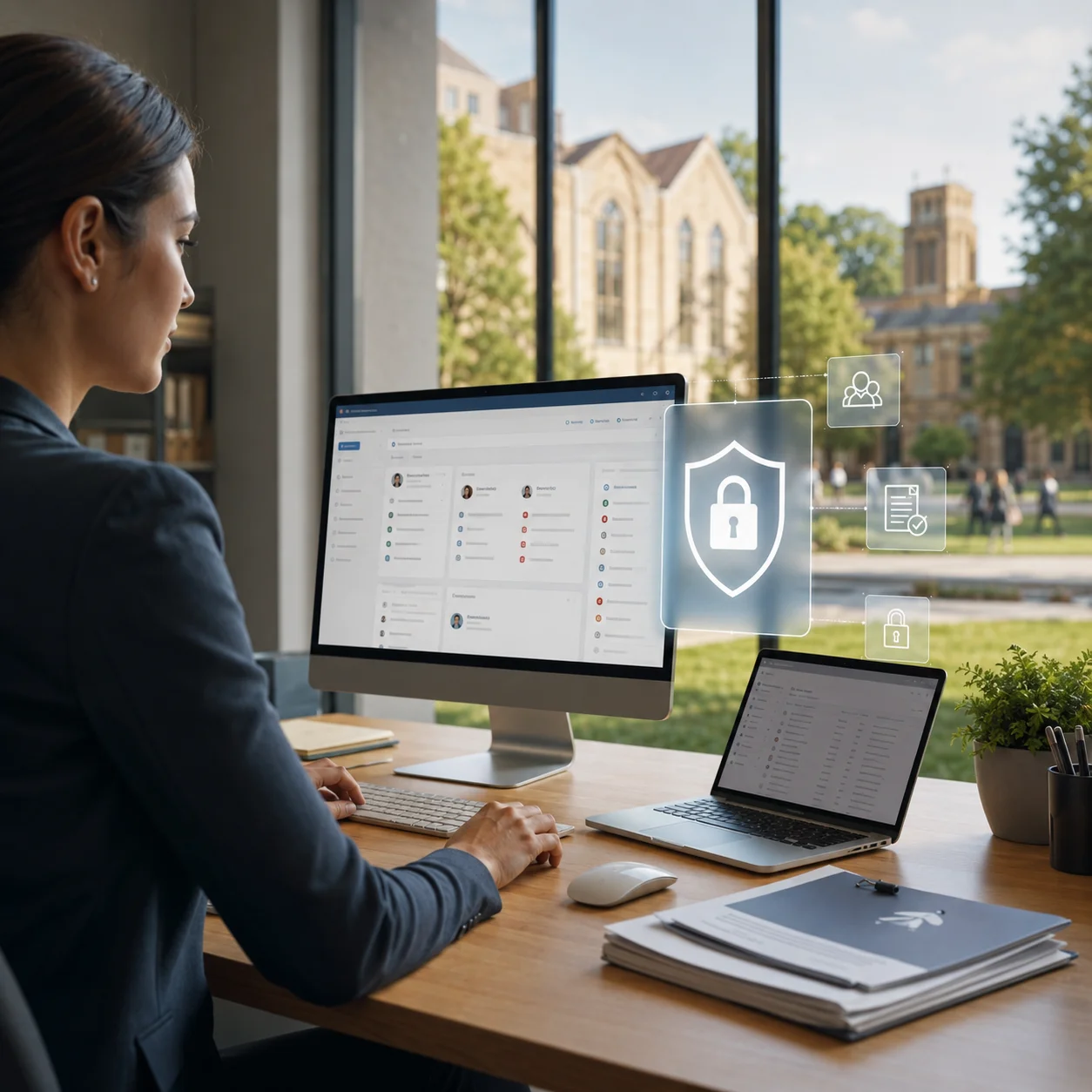 Office setting representing GDPR compliance in higher education admissions CRM